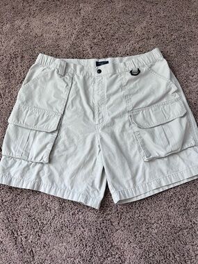Dockers Men's 100% Cotton Cargo Shorts Sz 38 Off White Stretch Flat Front Golf